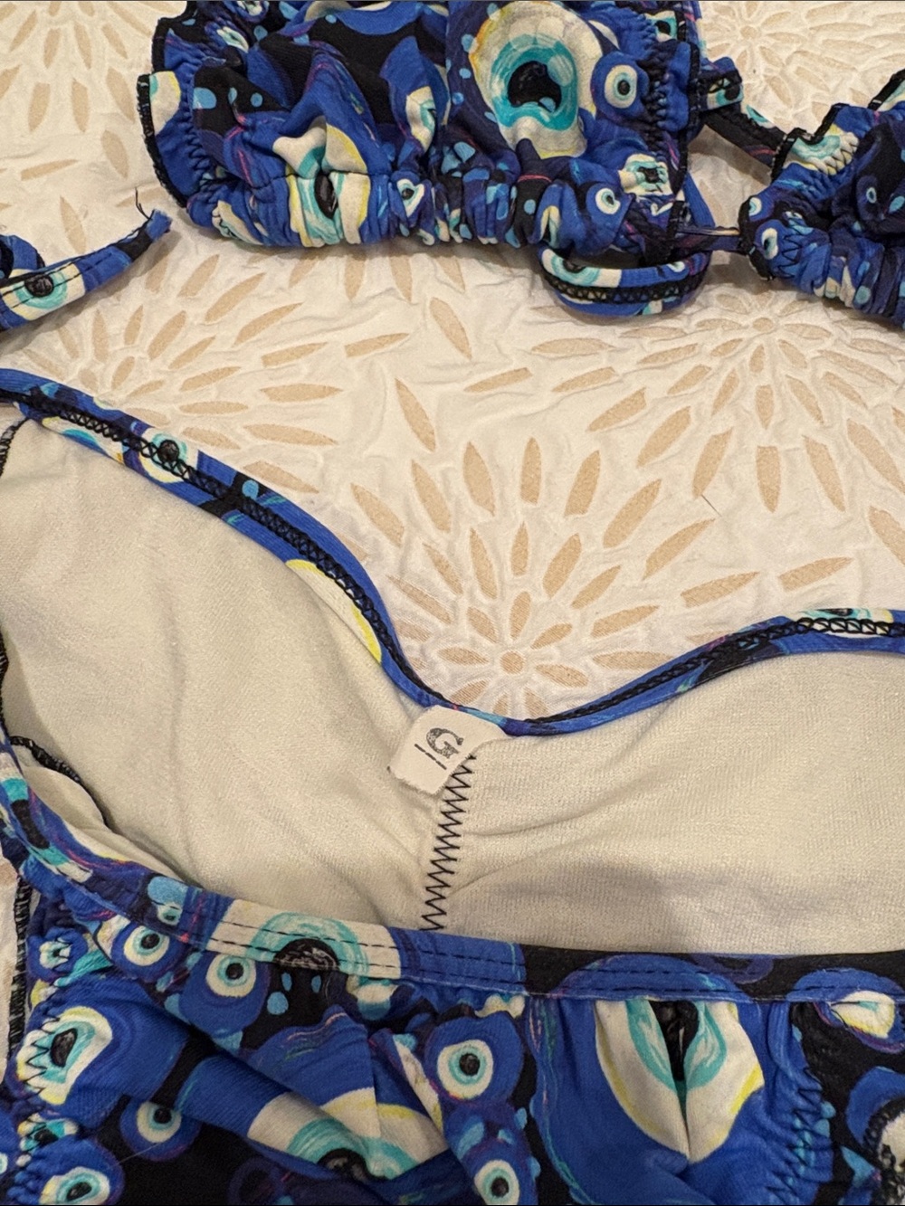 Brazilian Blue Evil Eye Patterned Side Tie String Bikini Set - Picture 6 of 7